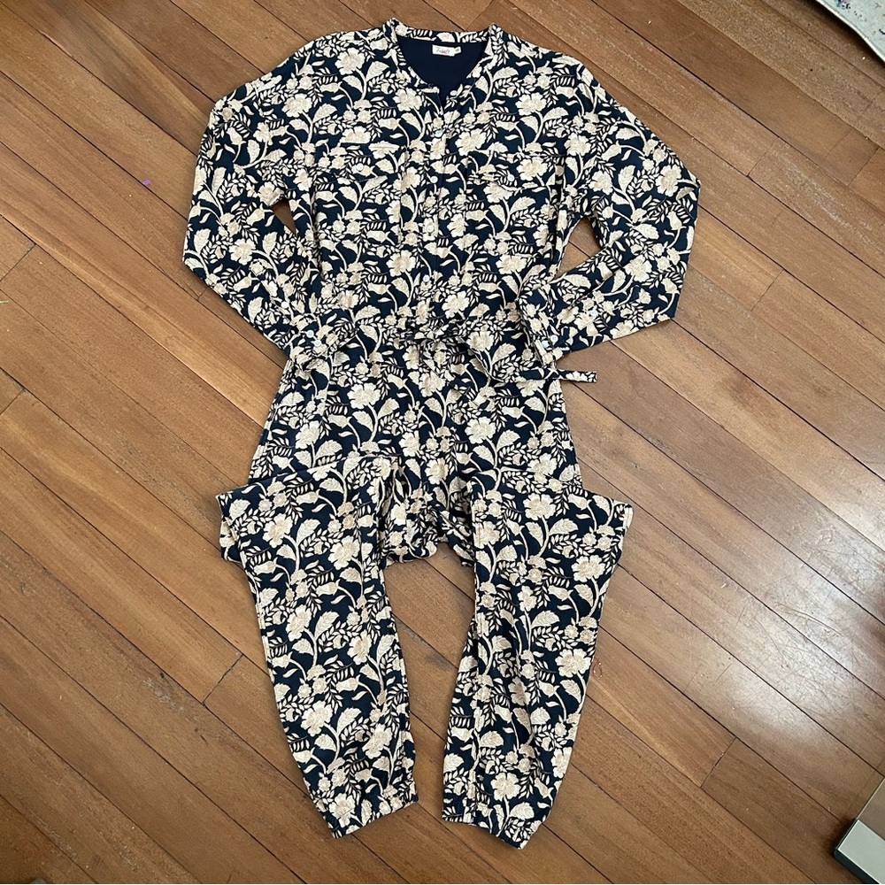 Faherty Savoie Floral Jumpsuit Navy Taupe Floral